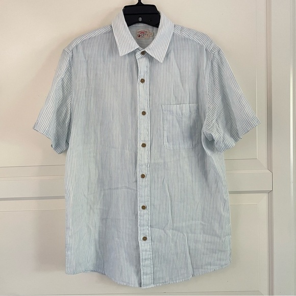 Faherty Short-Sleeve Supima Oxford Shirt Blue White Classic Stripe 26509 - Picture 2 of 8